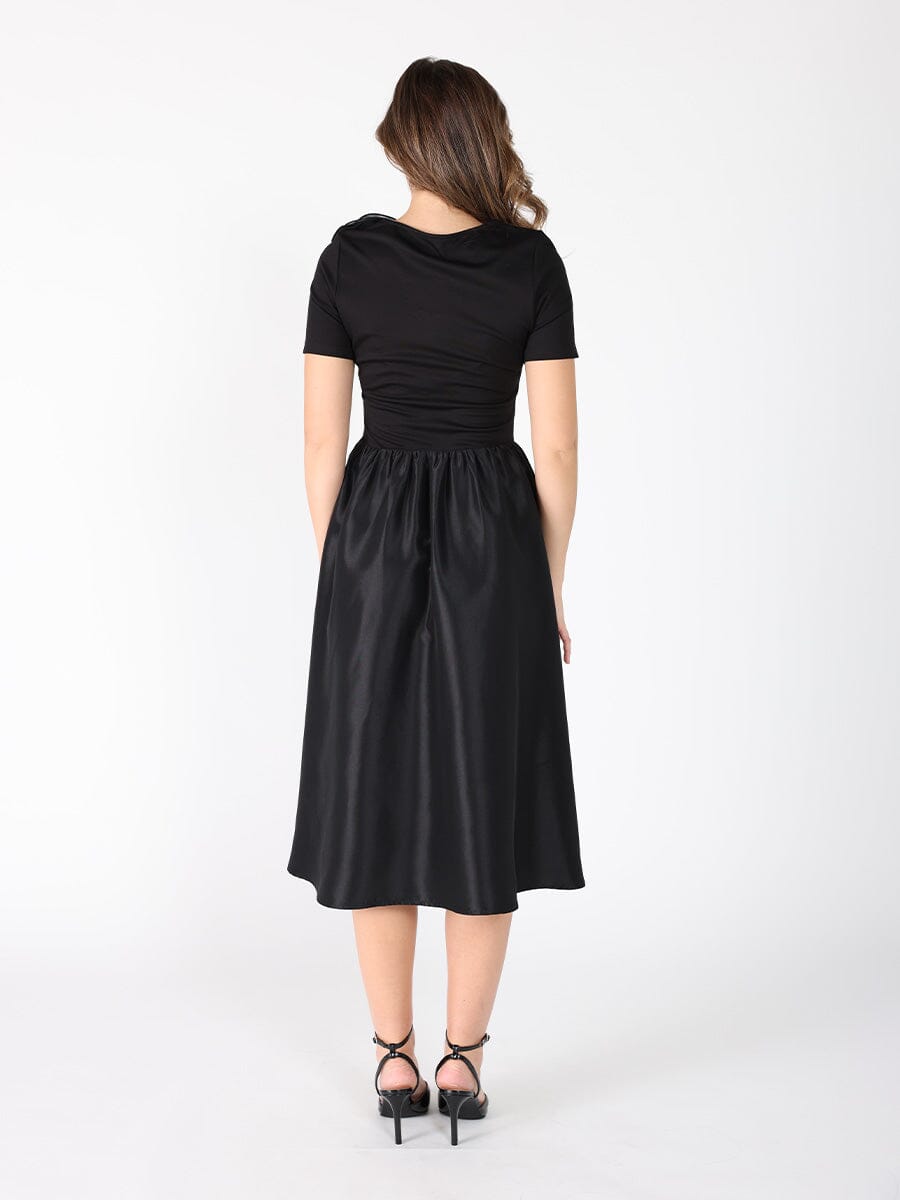 Floral Applique Satin & Cotton Fabric Dress - Glamourous Grace