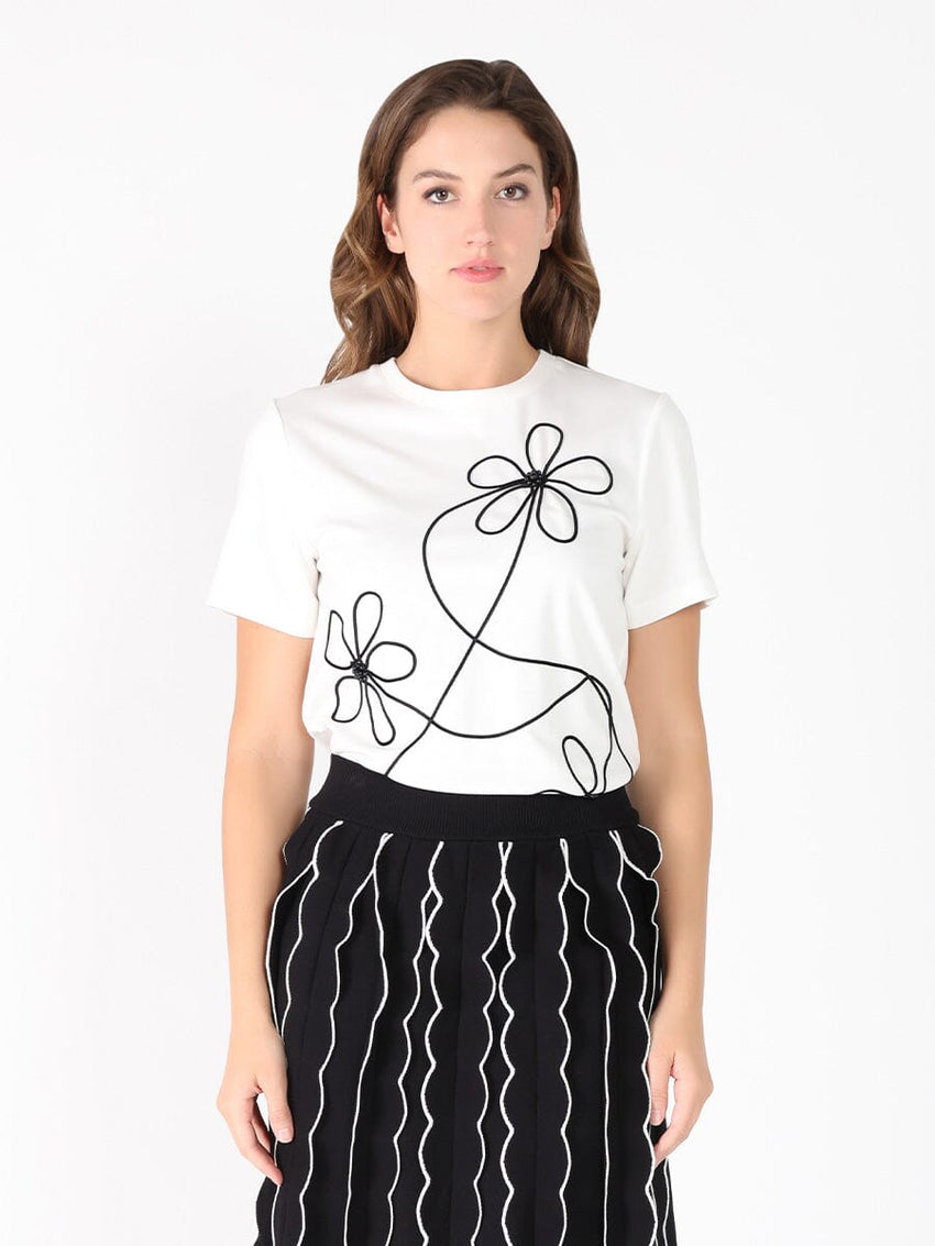 Floral Embroidered Crew Neck Top