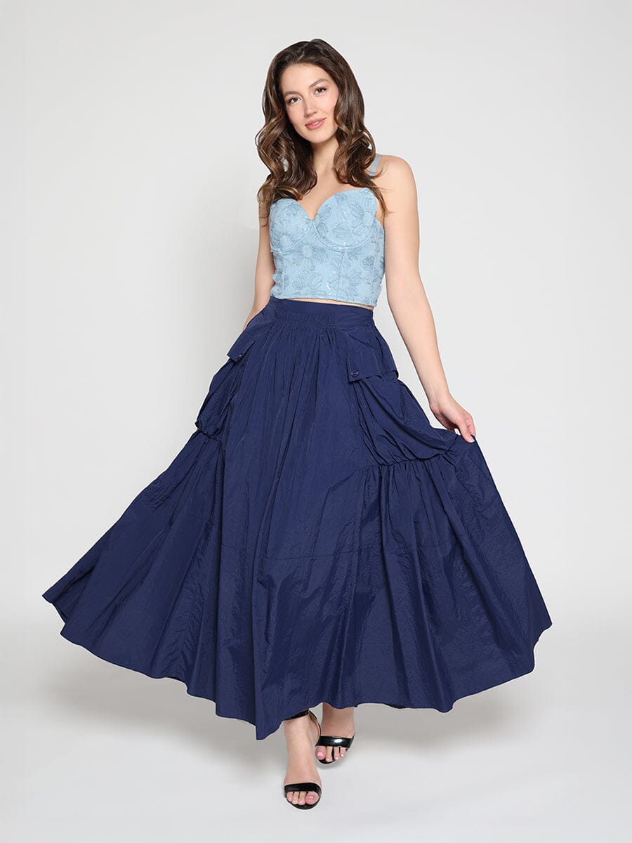 Floral Embroidered Denim Bustier Top - Glamourous Grace
