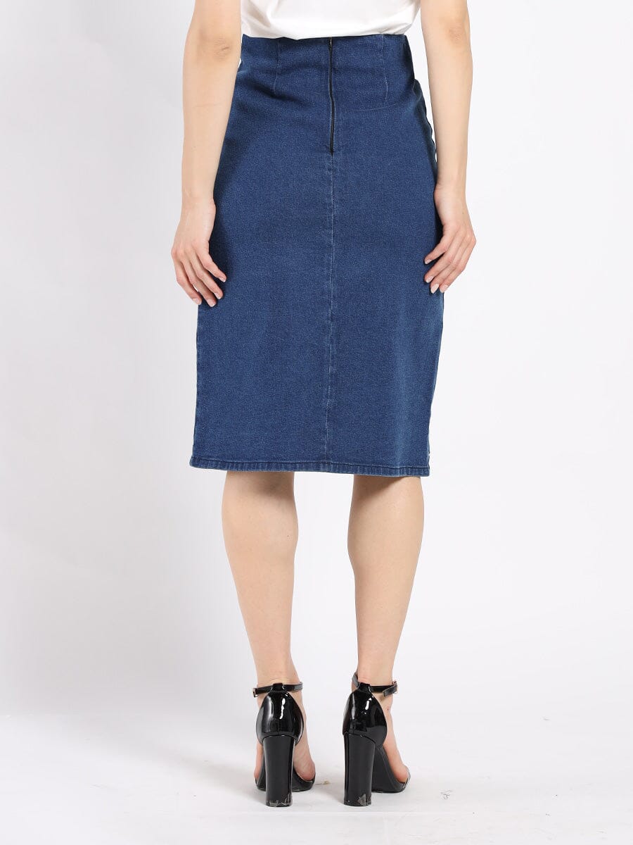 Floral Embroidered Front Slit Denim Skirt - Glamourous Grace
