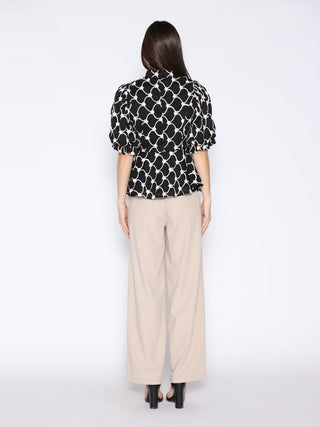 Floral Embroidered Puff Sleeve Peplum Top