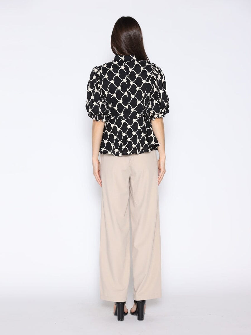 Floral Embroidered Puff Sleeve Peplum Top