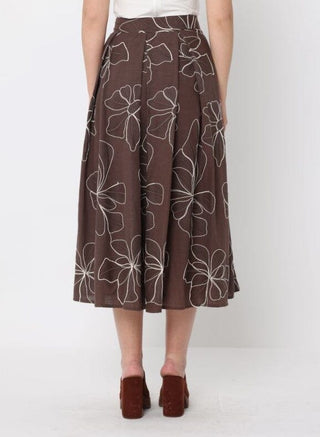 Floral Embroidery Pleated A-Line Skirt
