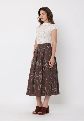 Floral Embroidery Pleated A-Line Skirt - Glamourous Grace