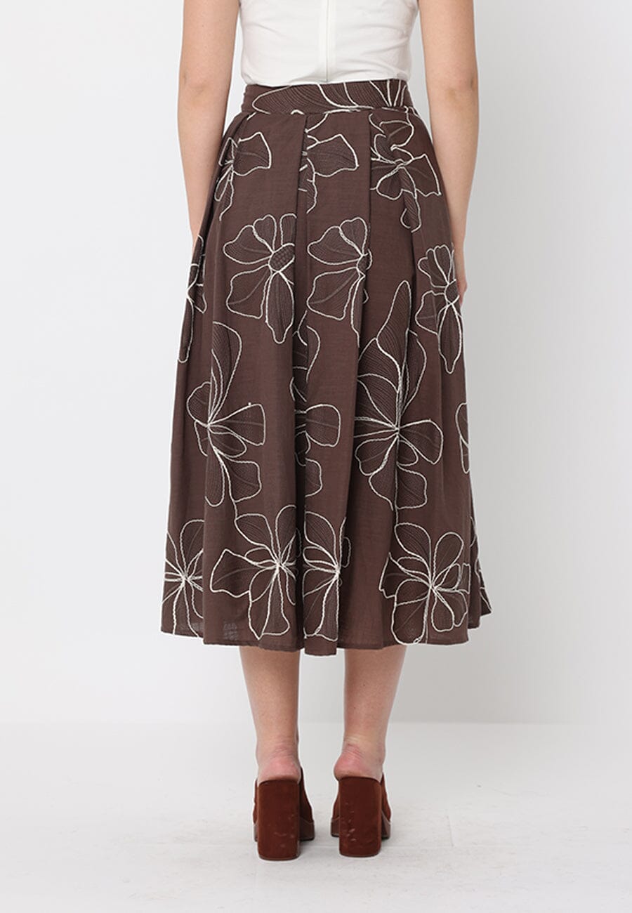 Floral Embroidery Pleated A-Line Skirt - Glamourous Grace