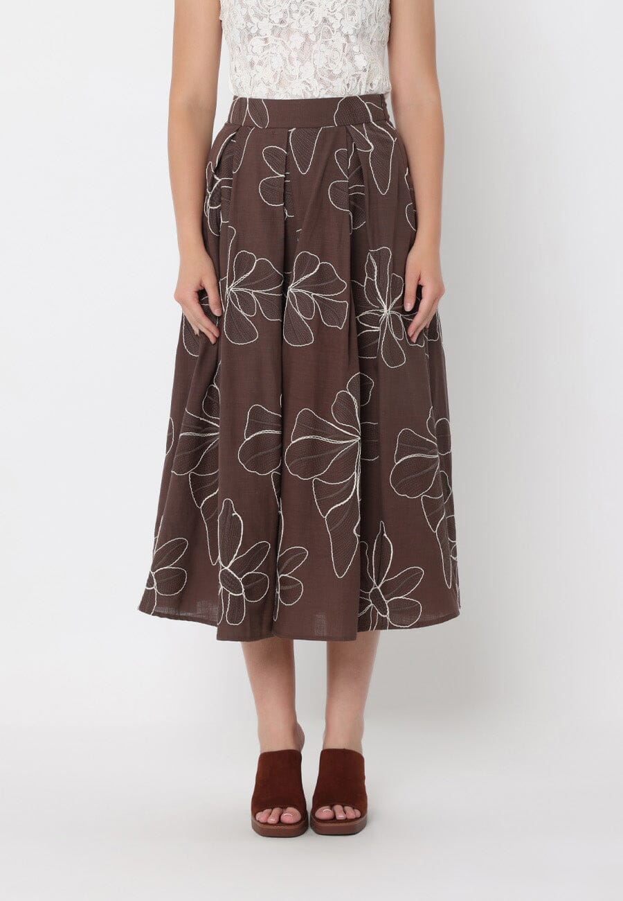 Floral Embroidery Pleated A-Line Skirt - Glamourous Grace