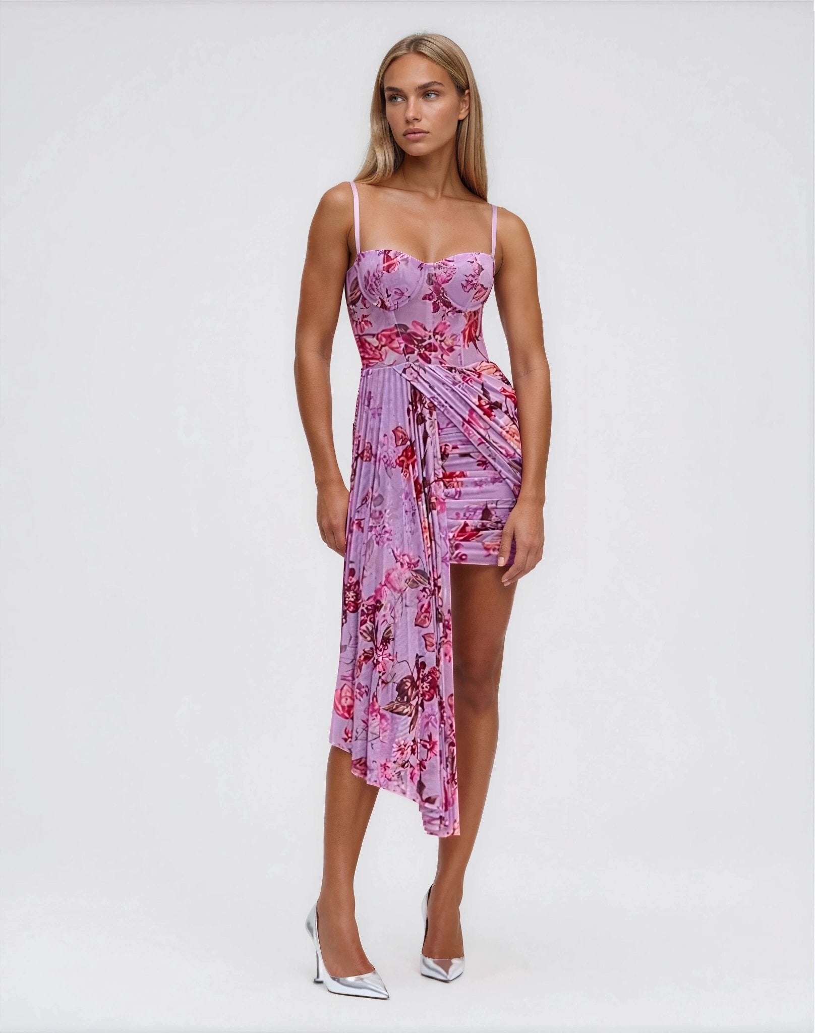 Floral Haze Bustier Mini Dress – Violet (Final Sale) - Glamourous Grace