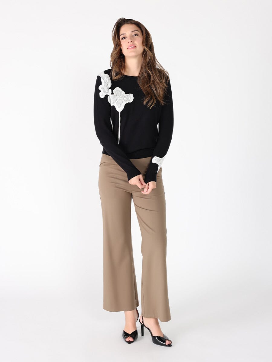 Floral Knitted Pearl Embellishments Sweatshirt - Glamourous Grace