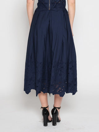 Floral Lace Embroidered Hem A-Line Maxi Skirt