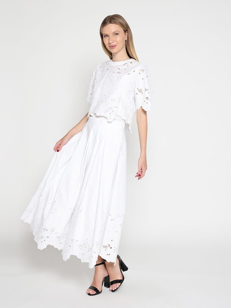 Floral Lace Embroidered Hem A-Line Maxi Skirt