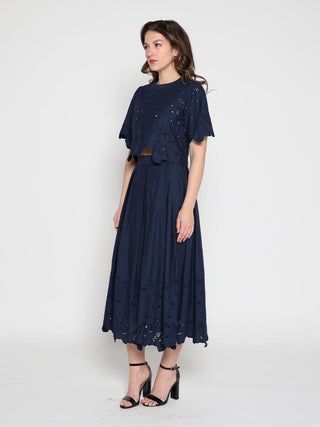 Floral Lace Embroidered Hem A-Line Maxi Skirt