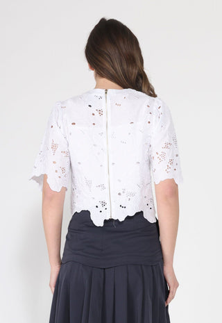 Floral Lace Embroidered Short Sleeve Crop Top