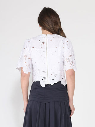 Floral Lace Embroidered Short Sleeve Crop Top - Glamourous Grace