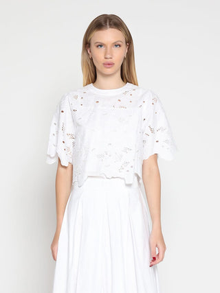 Floral Lace Embroidered Short Sleeve Crop Top