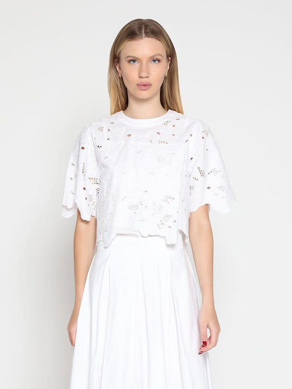Floral Lace Embroidered Short Sleeve Crop Top