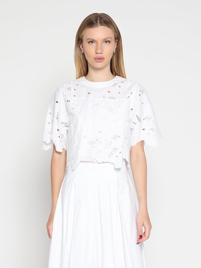 Floral Lace Embroidered Short Sleeve Crop Top