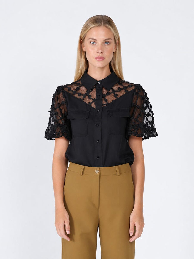 Floral mesh sleeve top - Glamourous Grace