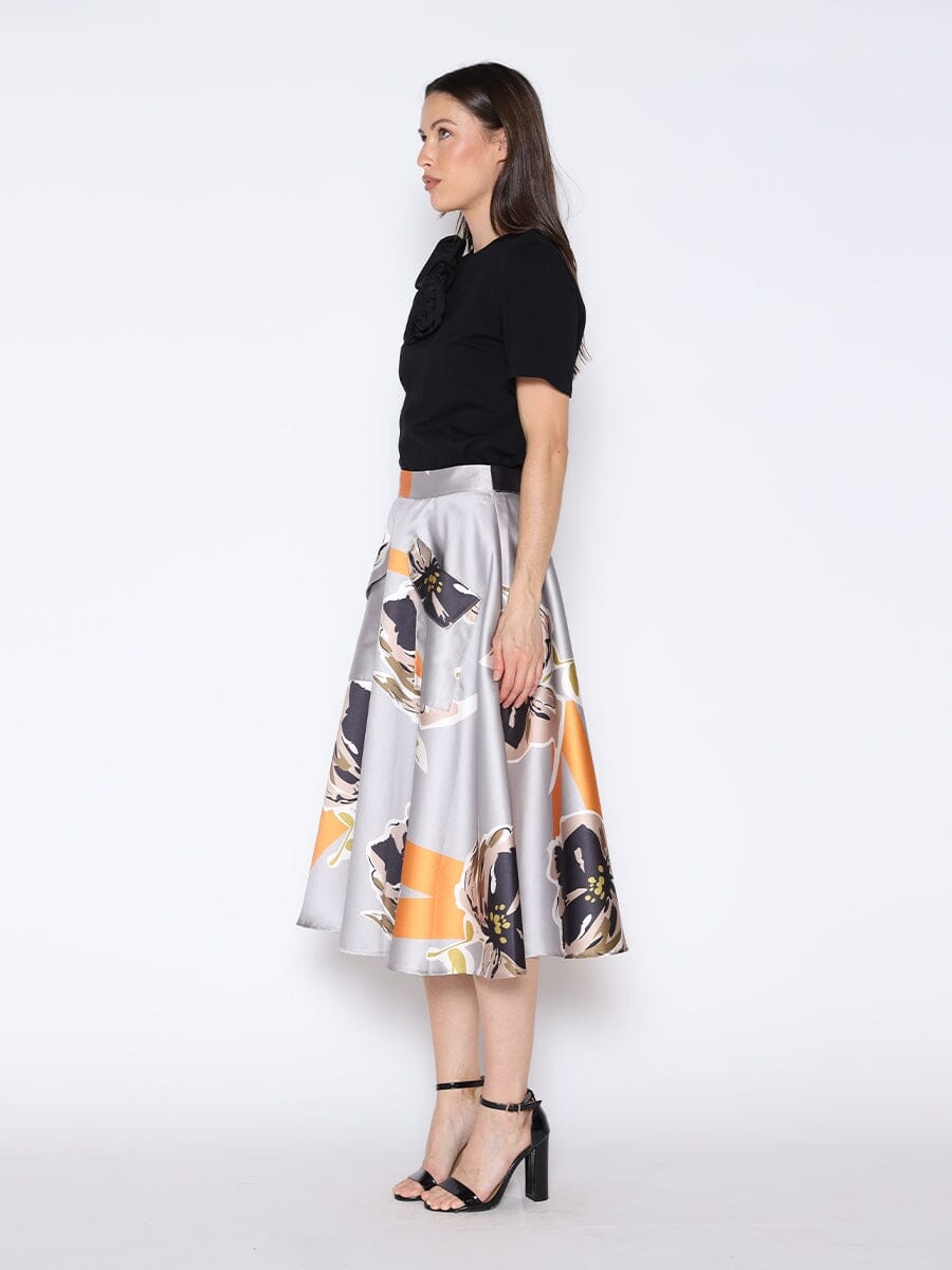 Floral Print A-Line Midi Skirt - Glamourous Grace