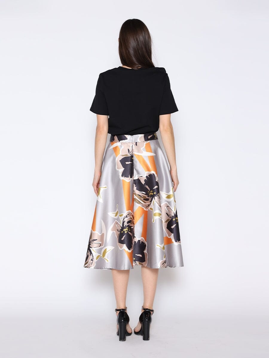 Floral Print A-Line Midi Skirt - Glamourous Grace