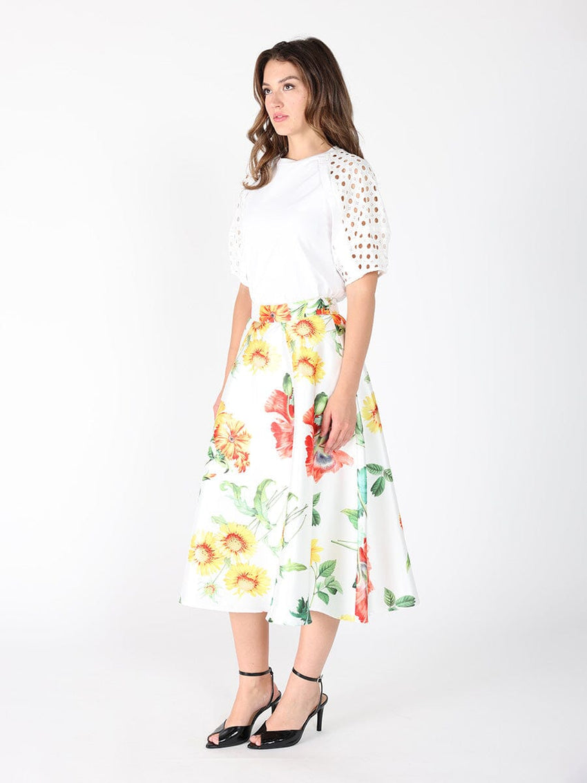 Floral Print A-line Midi Skirt