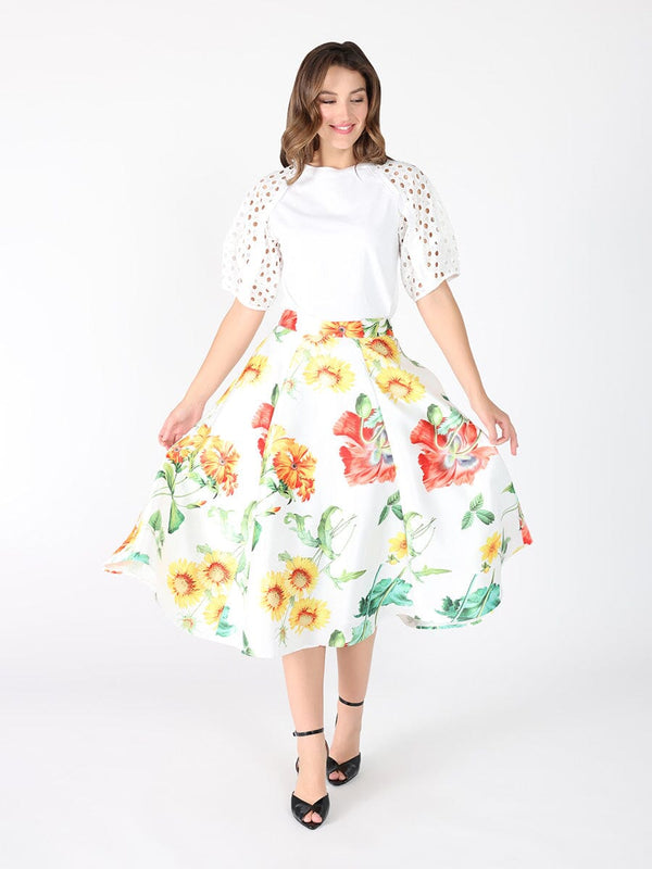 Floral Print A-line Midi Skirt - Glamourous Grace