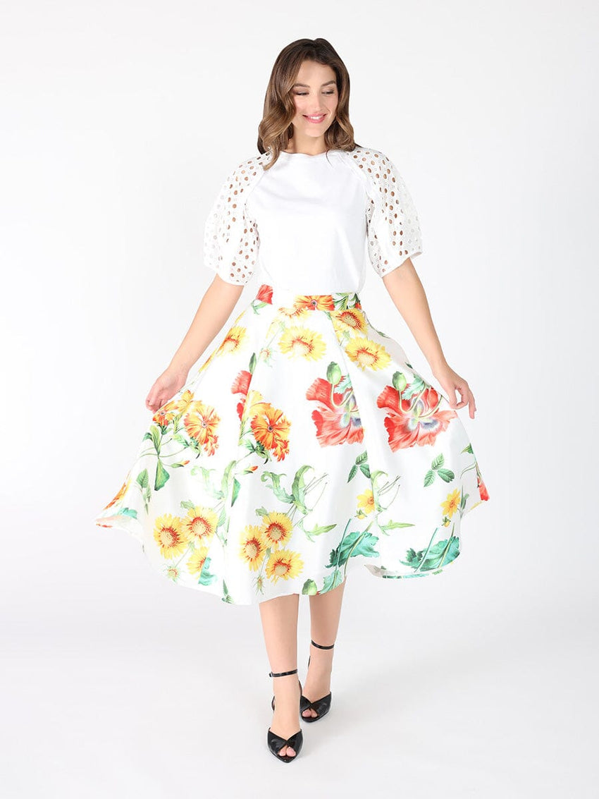 Floral Print A-line Midi Skirt