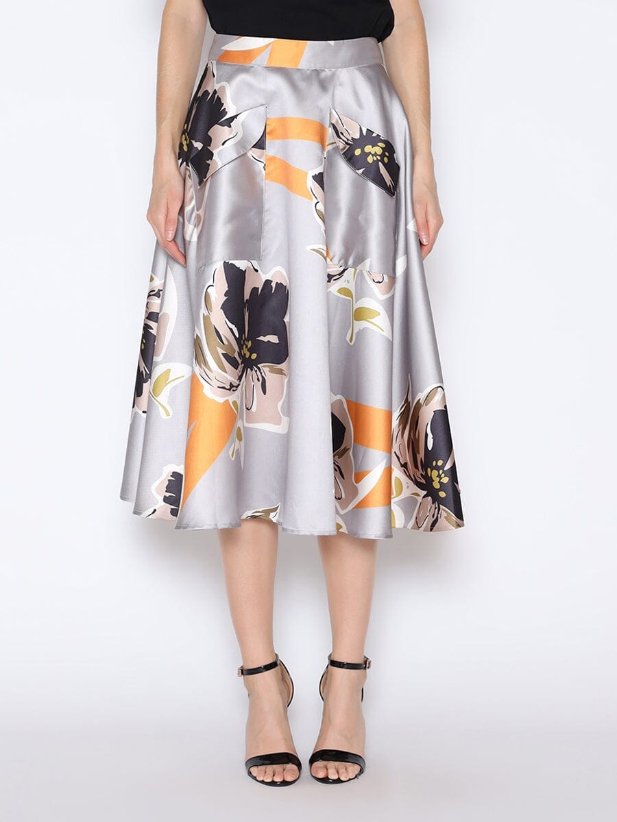 Floral Print A-Line Midi Skirt - Glamourous Grace