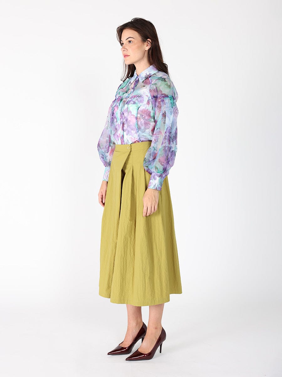 Floral print mesh puffed sleeve shirt top - Glamourous Grace