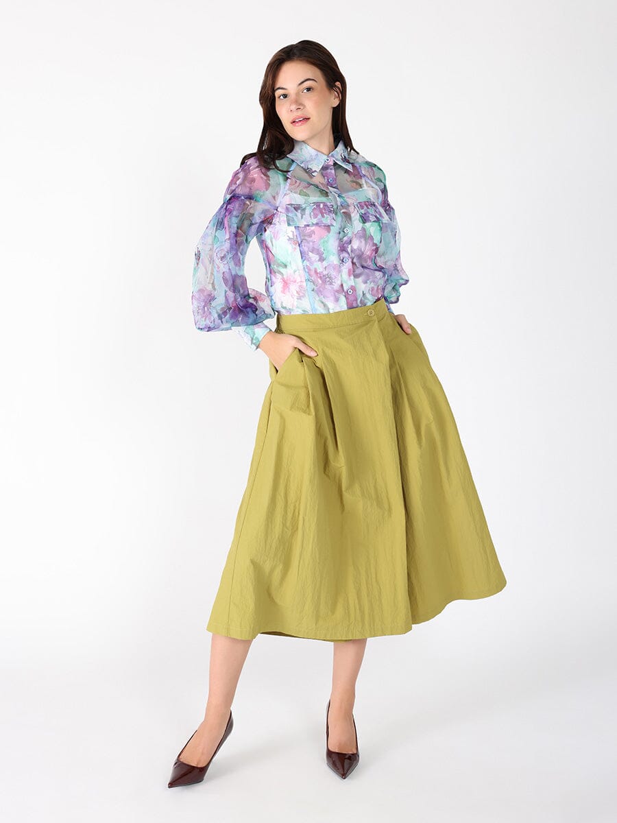 Floral print mesh puffed sleeve shirt top - Glamourous Grace