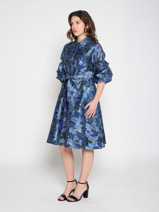 Floral print pinched detail sleeve midi dress