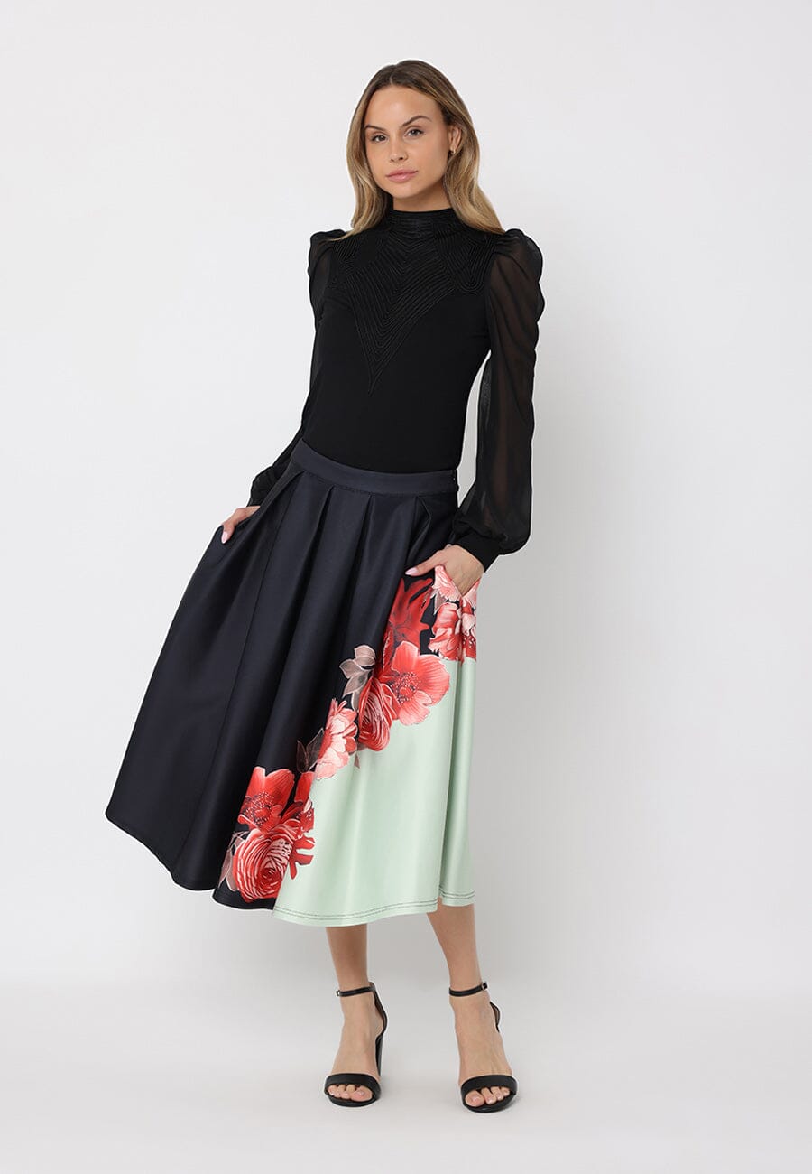 Floral Print Pleated A-line Skirt - Glamourous Grace