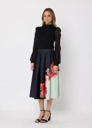 Floral Print Pleated A-line Skirt