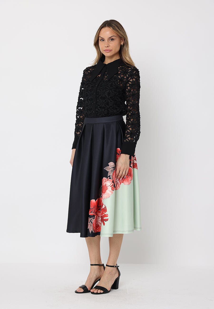 Floral Print Pleated A-line Skirt - Glamourous Grace