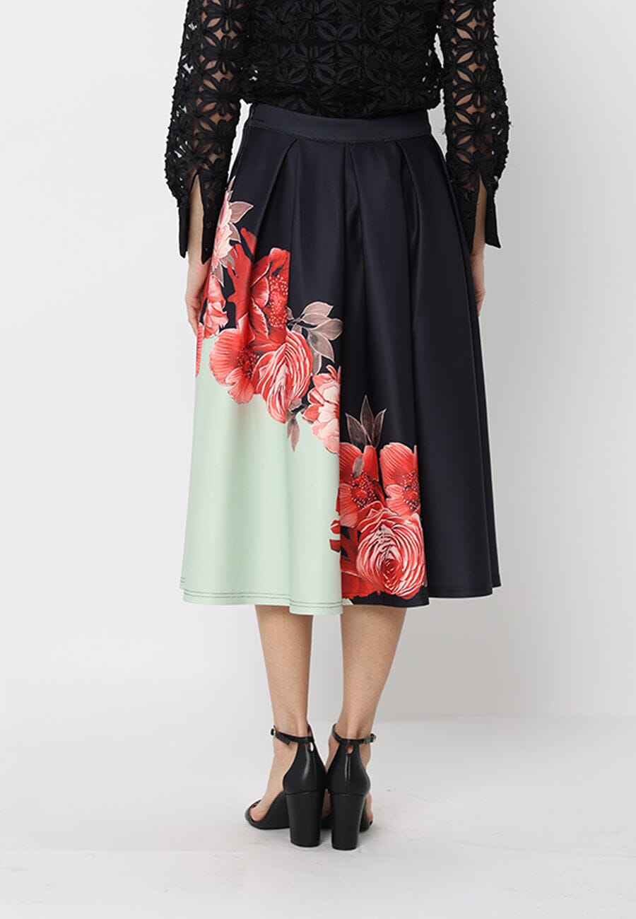 Floral Print Pleated A-line Skirt - Glamourous Grace