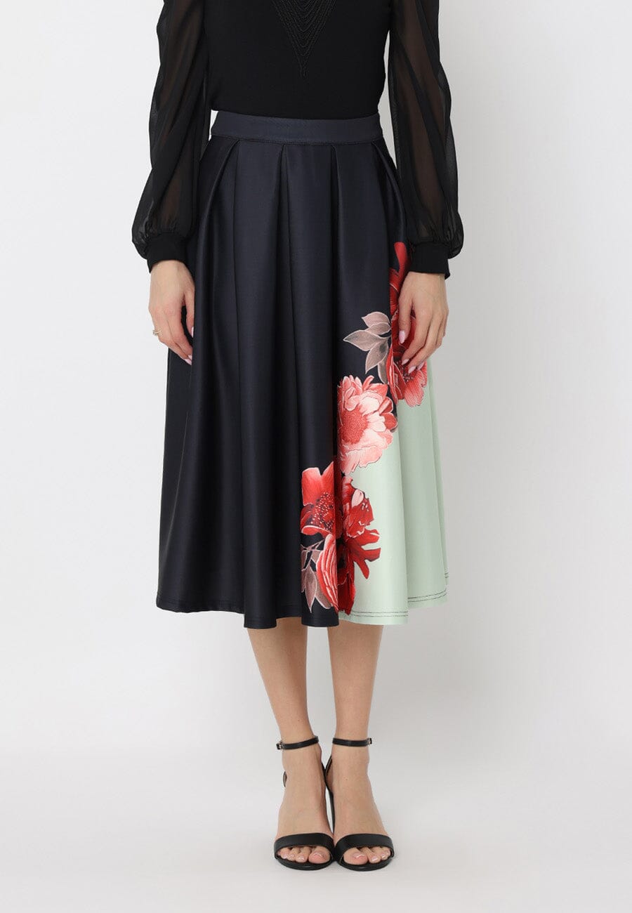 Floral Print Pleated A-line Skirt - Glamourous Grace