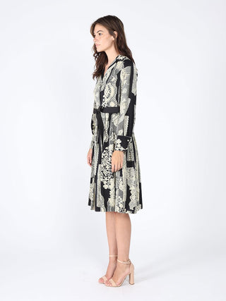 Floral print polyster belt dress