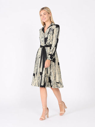 Floral print polyster belt dress