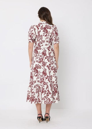 Floral Print Puff Sleeve Button Down Midi Dress