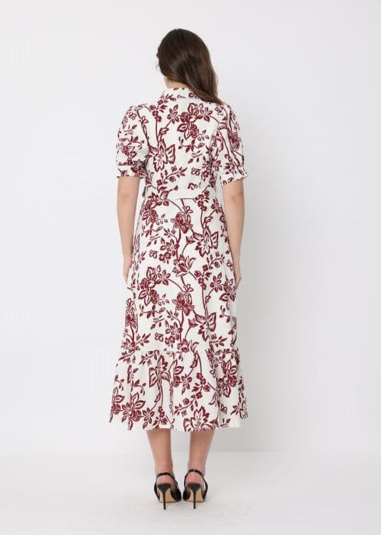 Floral Print Puff Sleeve Button Down Midi Dress