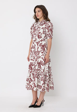 Floral Print Puff Sleeve Button Down Midi Dress - Glamourous Grace