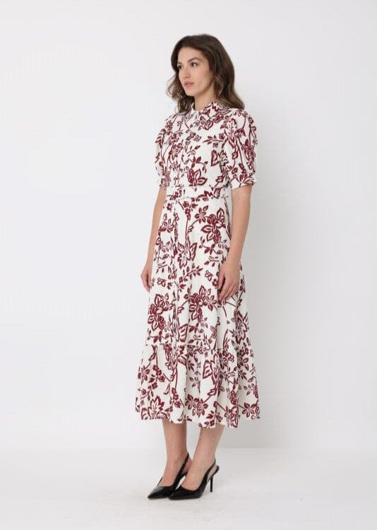 Floral Print Puff Sleeve Button Down Midi Dress