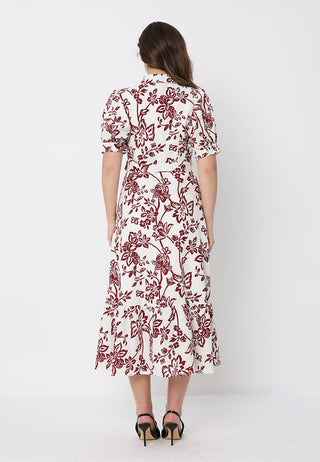 Floral Print Puff Sleeve Button Down Midi Dress - Glamourous Grace
