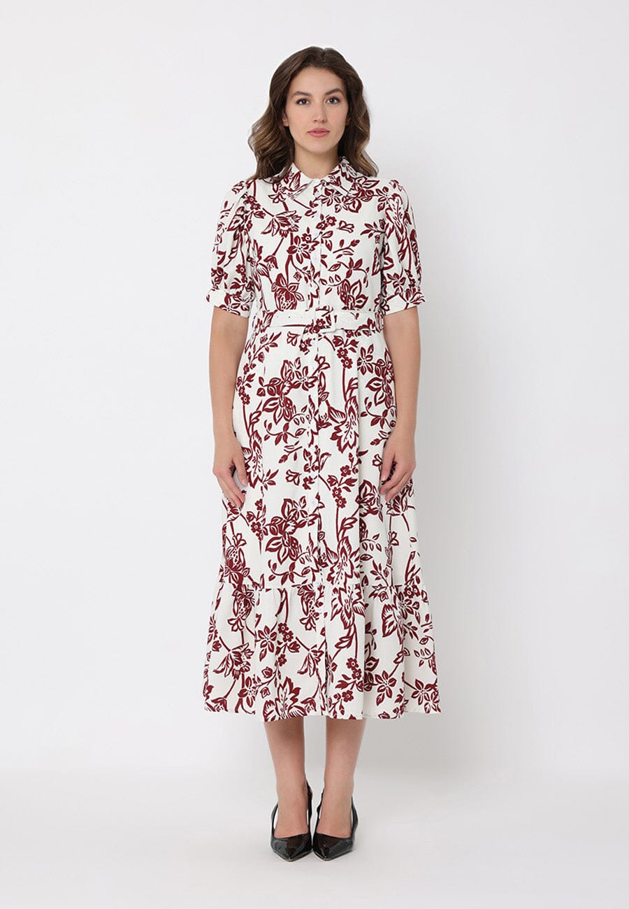 Floral Print Puff Sleeve Button Down Midi Dress - Glamourous Grace