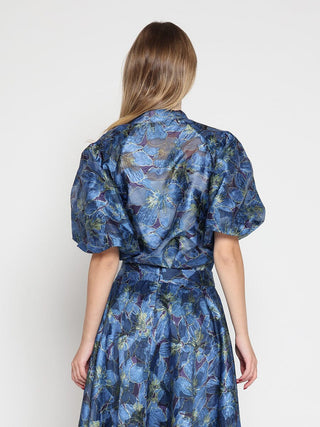 Floral Print Puff Sleeve Organza Top - Glamourous Grace