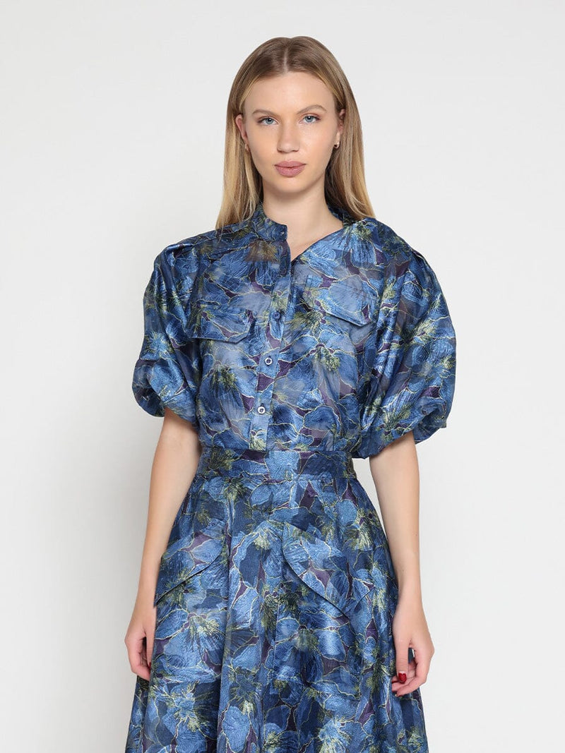 Floral Print Puff Sleeve Organza Top - Glamourous Grace