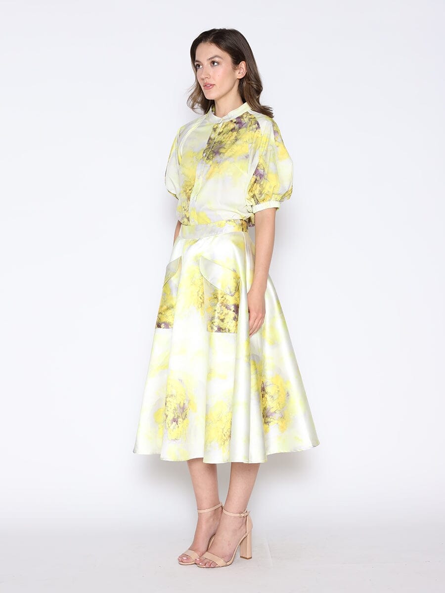 Floral Print Puff Sleeve Round Neck Shirt - Glamourous Grace