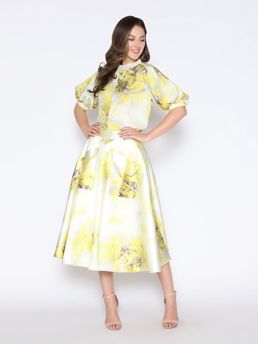 Floral Print Puff Sleeve Round Neck Shirt - Glamourous Grace