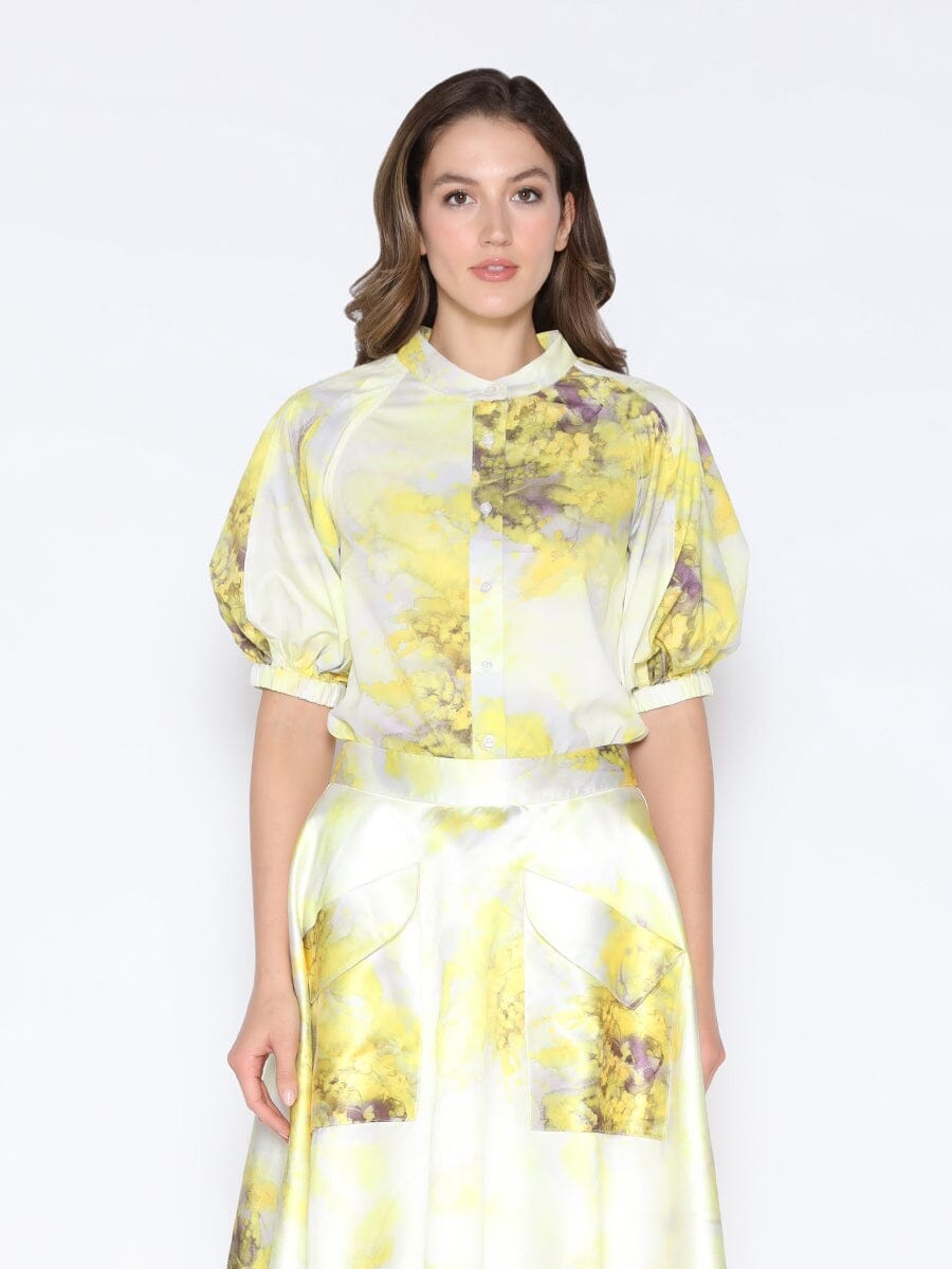 Floral Print Puff Sleeve Round Neck Shirt - Glamourous Grace