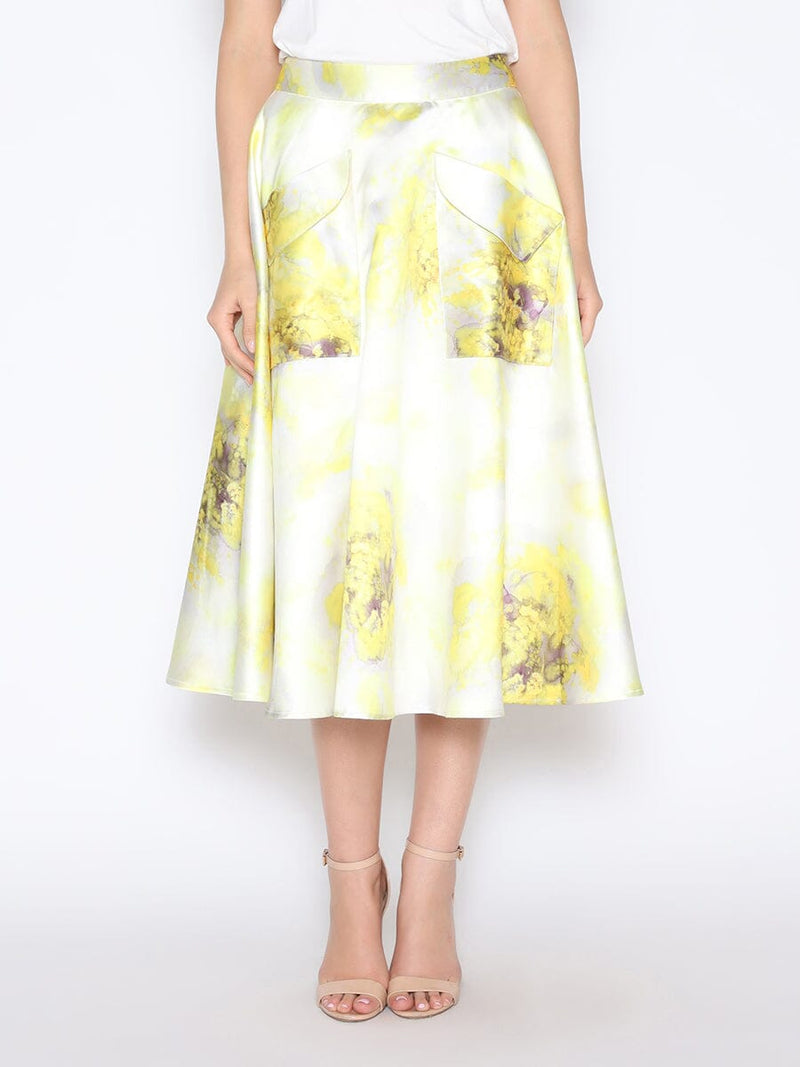 Floral Print Satin A-Line Skirt - Glamourous Grace
