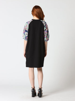 Floral Print Sewing Sleeves Sectioned Mini Dress